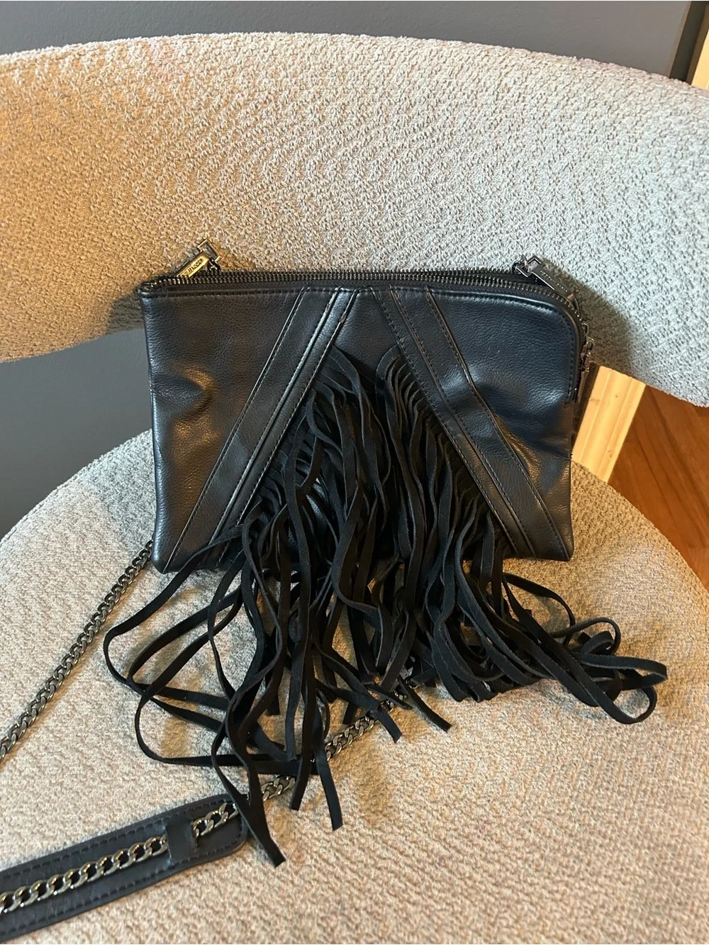 Vintage Steve Madden Fringe Crossbody Bag with Silver Chain